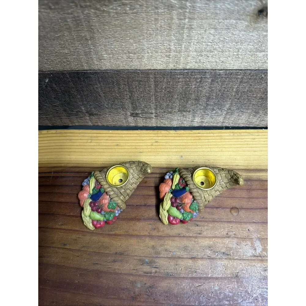 Vintage Thanksgiving Cornucopia Candle Holder Set Of 2